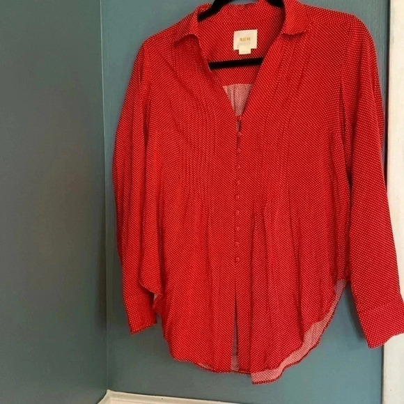 Maeve red with with polka dot blouse - women small - long sleeve vneck - Picture 1 of 6